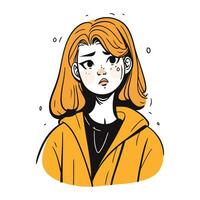 vetor ilustração do uma triste mulher dentro uma amarelo casaco. desenho animado estilo.