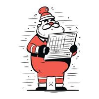 santa claus segurando uma jornal. vetor ilustração dentro desenho animado quadrinho estilo.