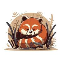 fofa vermelho panda dormindo dentro a grama. vetor ilustração.