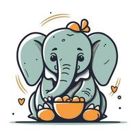 fofa desenho animado elefante com uma tigela do laranja. vetor ilustração.