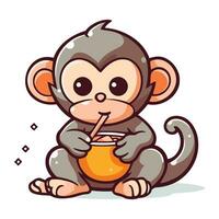 fofa macaco sentado com uma tigela do mel. vetor ilustração.