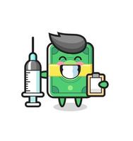 ilustração mascote do dinheiro como médico vetor