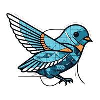 vetor ilustração do uma azul pássaro com asas e pontos em uma branco fundo.