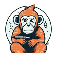 macaco com seringa. vetor ilustração dentro desenho animado estilo em branco fundo.