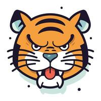 Bravo tigre face. vetor ilustração dentro plano desenho animado estilo. isolado em branco fundo.