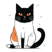 fofa Preto e branco gato com laranja olhos. vetor ilustração.