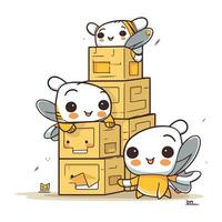 vetor ilustração do uma conjunto do fofa kawaii animais com caixas