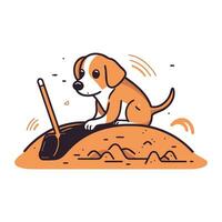 fofa cachorro jogando dentro a areia. vetor ilustração dentro desenho animado estilo.