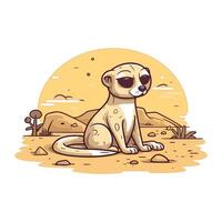 fofa desenho animado meerkat sentado dentro a deserto. vetor ilustração