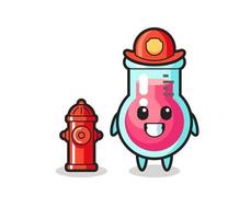 personagem mascote do copo de laboratório como bombeiro vetor