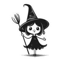fofa pequeno bruxa segurando uma vassoura. vetor ilustração isolado em branco fundo.