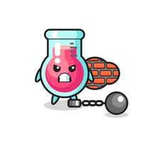 personagem mascote de copo de laboratório como um prisioneiro vetor