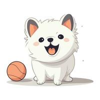 fofa branco cachorro com bola. desenho animado vetor ilustração isolado em branco fundo.