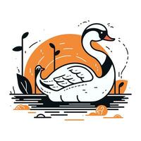 vetor ilustração do cisne em a lago dentro plano linear estilo.