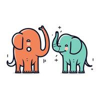 fofa elefante e elefante. vetor ilustração dentro plano linha estilo.