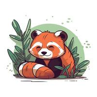 fofa vermelho panda sentado em a grama. vetor ilustração.