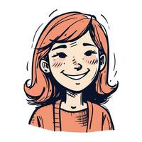 vetor ilustração do uma sorridente menina com vermelho cabelo e azul olhos.