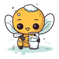 fofa desenho animado abelha segurando uma vidro do leite. vetor ilustração.