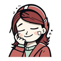 ilustração do uma Adolescência menina vestindo fones de ouvido e sorridente vetor