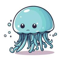 ilustração do uma fofa desenho animado azul medusa em uma branco fundo vetor