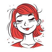 vetor ilustração do uma mulher face com vermelho cabelo e sorriso.