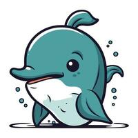 ilustração do uma fofa desenho animado golfinho posando dentro a água vetor