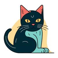 fofa Preto gato com amarelo olhos. vetor ilustração dentro plano estilo.