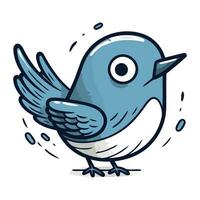 vetor ilustração do uma fofa desenho animado azul pássaro. isolado em branco fundo.