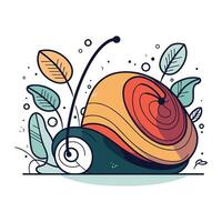 Caracol com folhas. mão desenhado vetor ilustração dentro rabisco estilo.