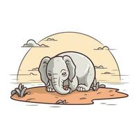 vetor ilustração do uma fofa elefante sentado em a areia dentro a deserto.