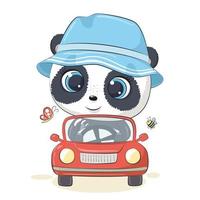 panda bonito dirigindo o carro. ilustração vetorial. vetor