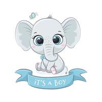 elefante bebê fofo com frase - é um menino vetor