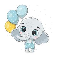 elefante bebê fofo com balões. ilustração vetorial. vetor