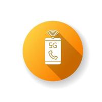 Ícone de glifo de sombra longa de rede móvel 5g design plano laranja vetor
