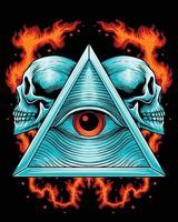 triângulo illuminati com logotipo da cabeça do crânio vetor