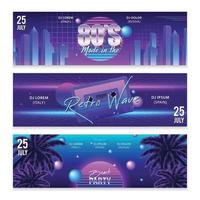 conjunto de banners horizontais retro-ondas vetor