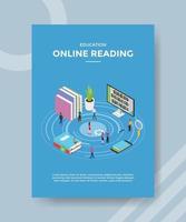 educação online lendo pessoas ao redor de livro computador vetor