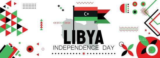 Líbia nacional ou independência dia bandeira Projeto para país celebração. bandeira e mapa do Líbia com moderno retro Projeto e abstrato geométrico ícones. vetor ilustração.