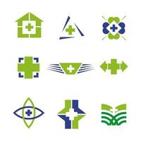 conjunto simples design de logotipo médico e de saúde vetor
