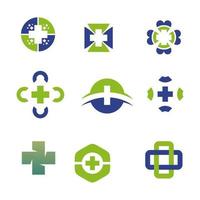 conjunto simples design de logotipo médico e de saúde vetor