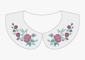 cetim ponto bordado Projeto com rosas. folk linha floral na moda padronizar para vestir colarinho. étnico moda enfeite para pescoço em branco fundo. vetor