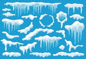 conjunto transparente de pingentes de gelo com gorros de neve vetor