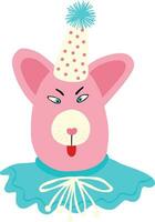 adorável fofa Rosa Urso de pelúcia Urso com oblíquo olhos, dentro uma em forma de cone chapéu para aniversário celebração vetor