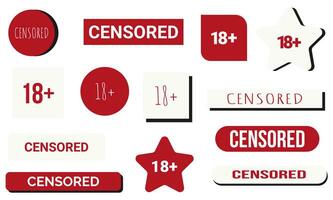 censurado sinais elementos definir, 18 mais. muitos diferente variações, símbolos e sinais, censura. vermelho e branco censurado conceito. vetor ilustrações.