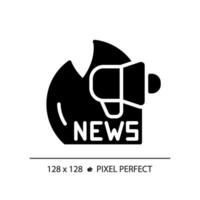 2d pixel perfeito glifo estilo notícia transmissão ícone, isolado vetor, fino linha ilustração representando jornalismo. vetor