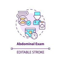 abdominal exame conceito ícone. bebê barriga. médico diagnóstico. médico encontro. recém-nascido assistência médica. infantil Cuidado abstrato idéia fino linha ilustração. isolado esboço desenho. editável acidente vascular encefálico vetor