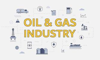 conceito da indústria de petróleo e gás com conjunto de ícones com palavra grande vetor