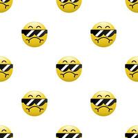 amarelo cabeça emoticon ícone com facial expressões, desatado padronizar em branco fundo. vetor