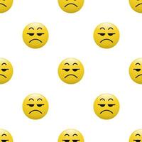 amarelo cabeça emoticon ícone com facial expressões, desatado padronizar em branco fundo. vetor