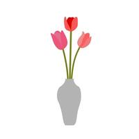 Rosa vermelho flores tulipas vaso isolado em branco fundo vetor